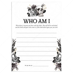 Black Floral Bridal Shower Game Who Am I by LittleSizzle