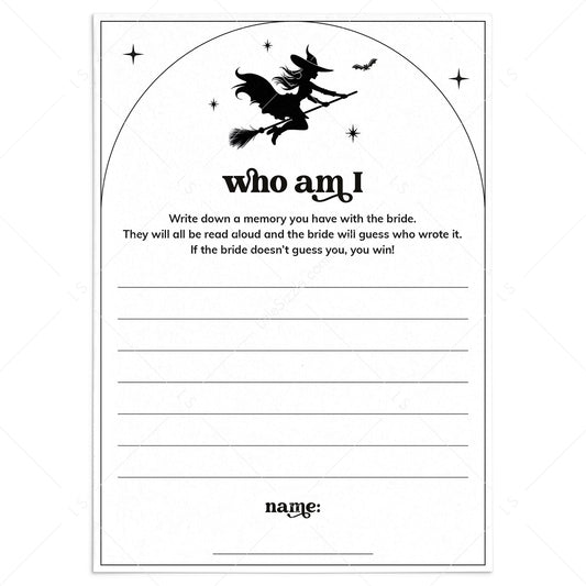 Witches Bridal Shower Who Am I Icebreaker Game Printable by LittleSizzle