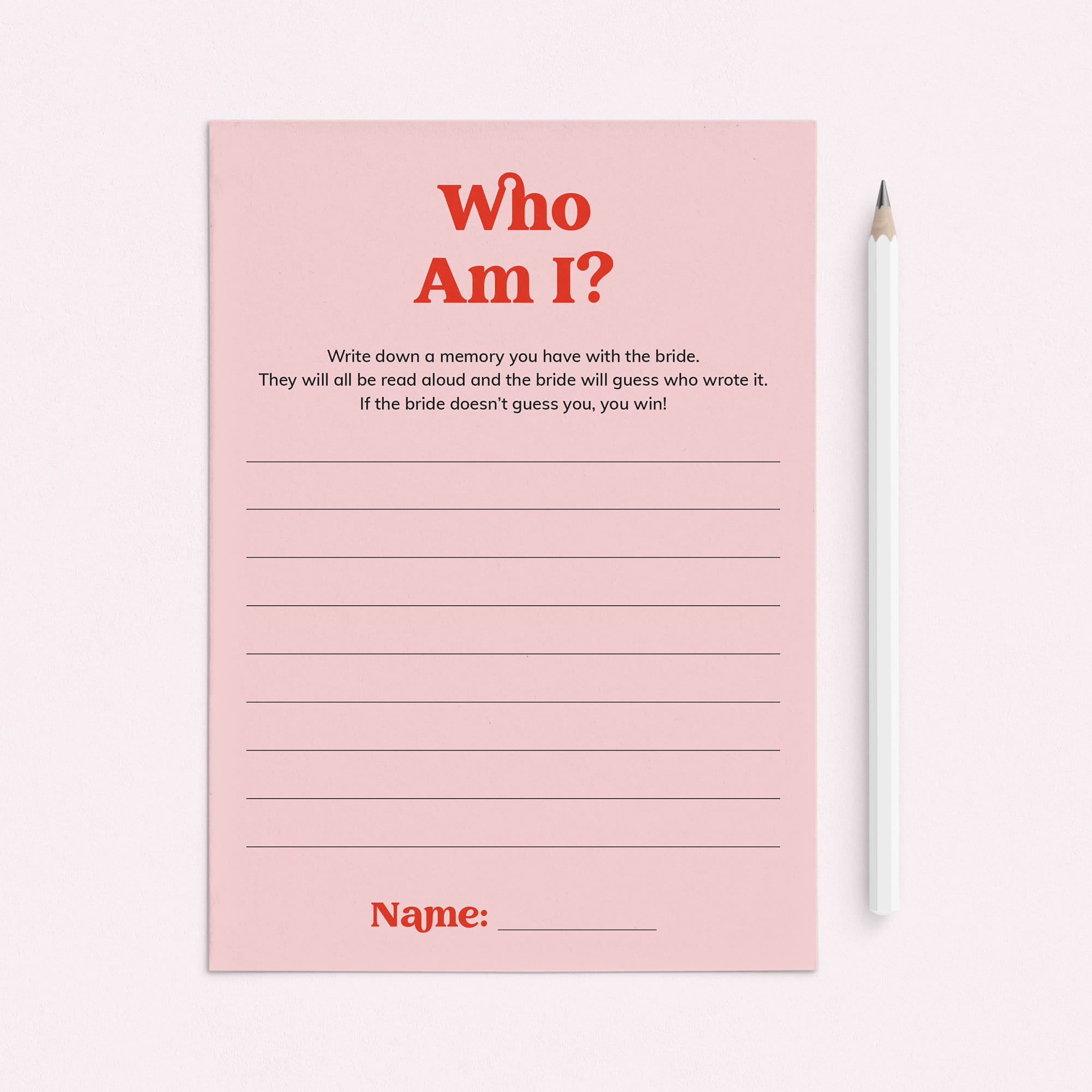 Who Am I Bridal Shower Game Pink and Red by LittleSizzle