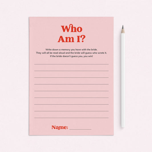 Who Am I Bridal Shower Game Pink and Red by LittleSizzle