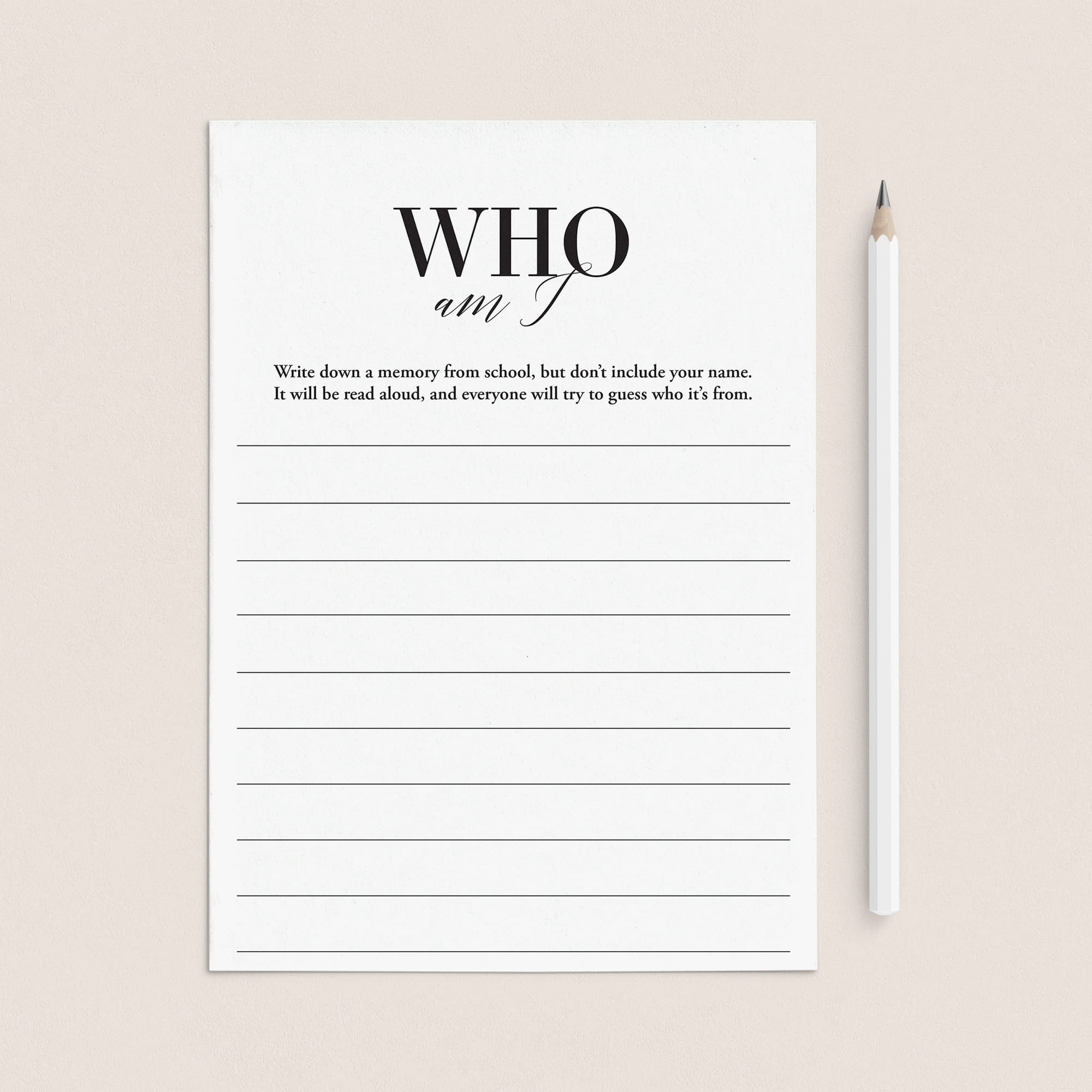 Class Reunion Memory Game Who Am I Printable by LittleSizzle