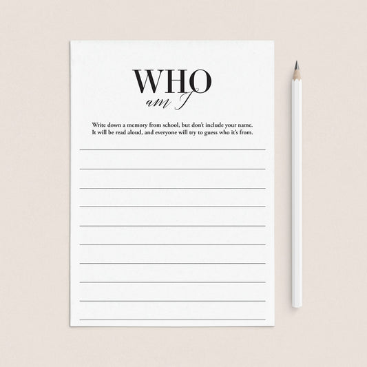 Class Reunion Memory Game Who Am I Printable by LittleSizzle