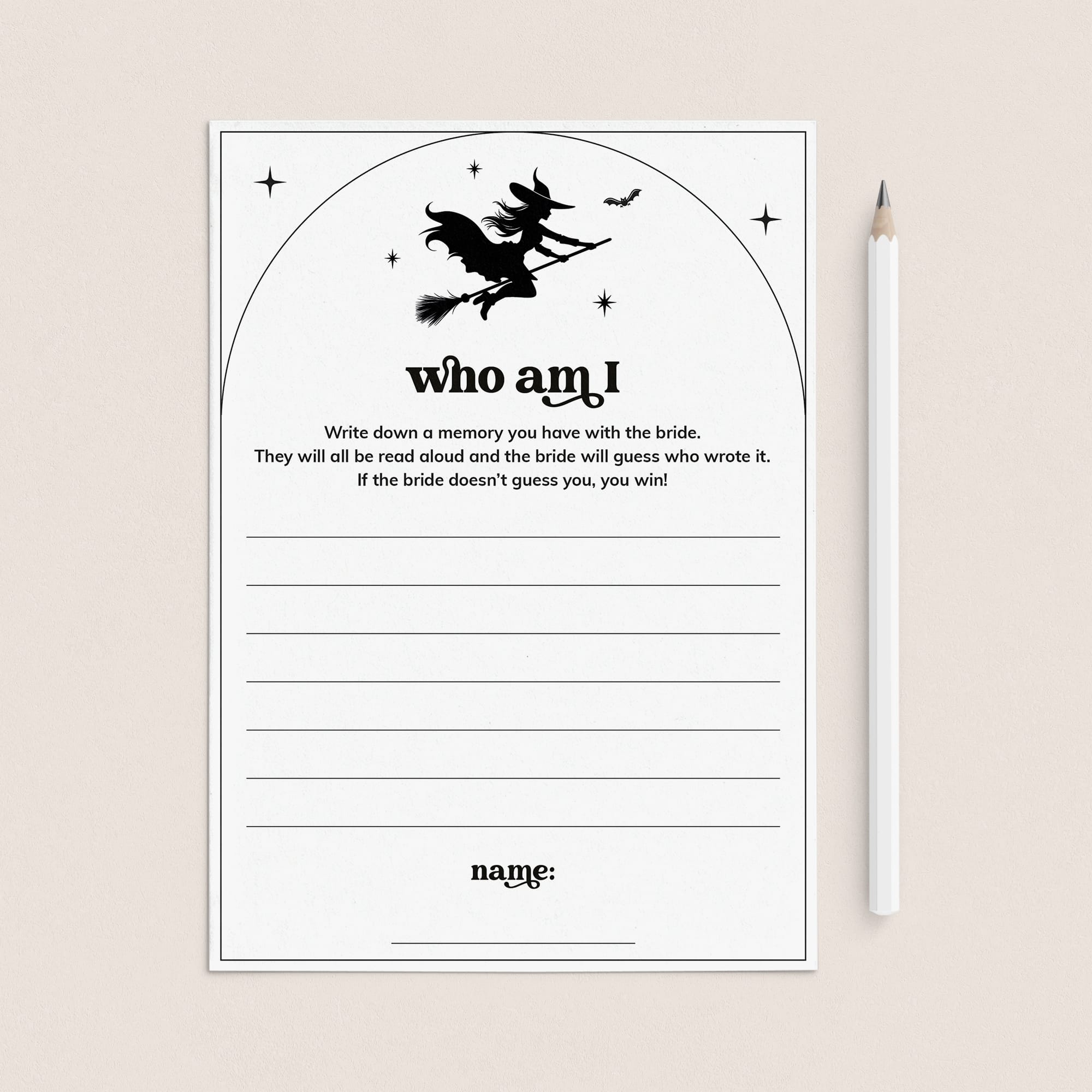 Witches Bridal Shower Who Am I Icebreaker Game Printable by LittleSizzle