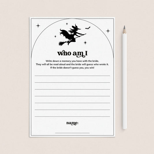 Witches Bridal Shower Who Am I Icebreaker Game Printable by LittleSizzle