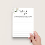 Who Am I Couples Wedding Shower Printable Game