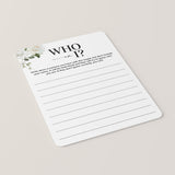 Who Am I Couples Wedding Shower Printable Game