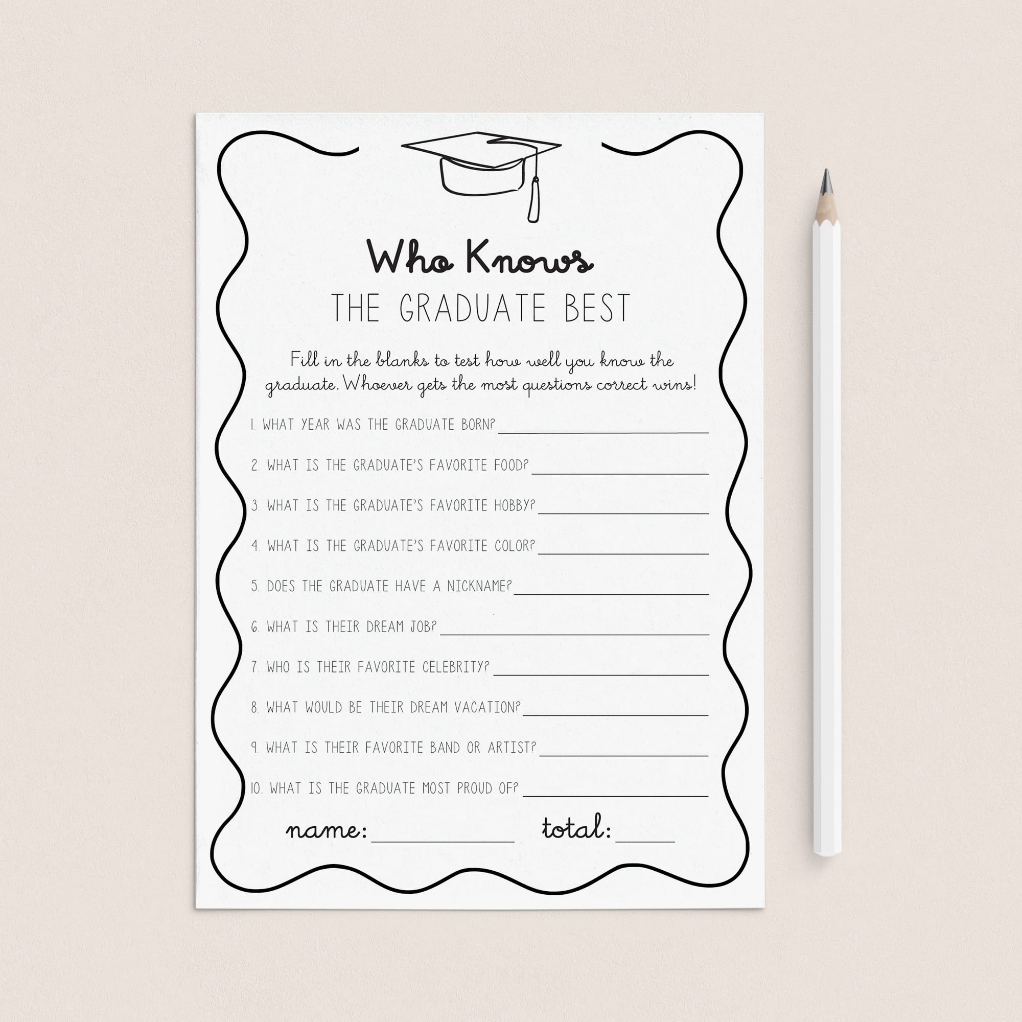 Who Knows The Graduate Best Cards Printable Wavy Border by LittleSizzle