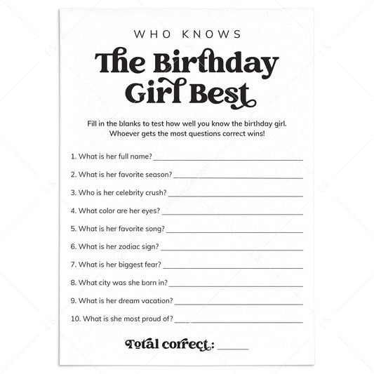 Who Knows The Birthday Girl Best Questions Printable by LittleSizzle