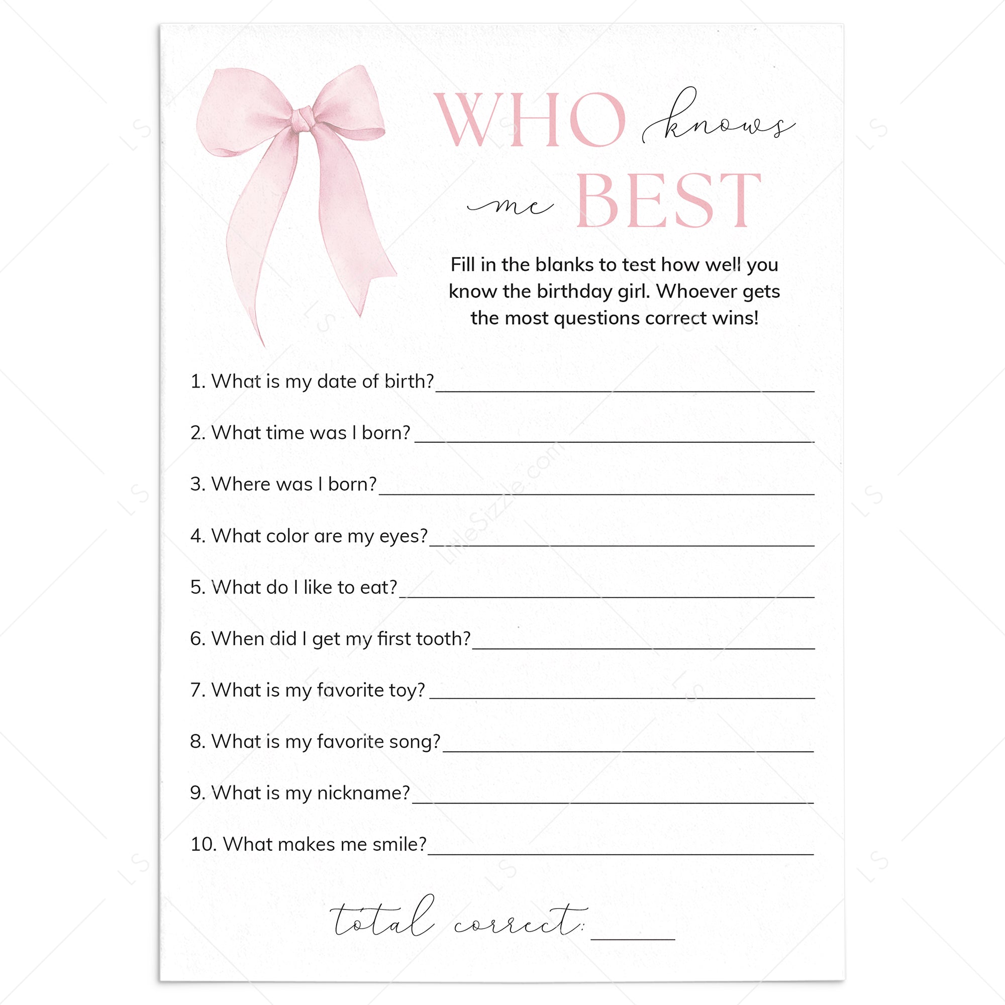 Bow First Birthday Party Game Who Knows The 1yo Best by LittleSizzle