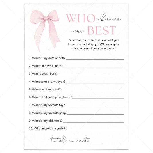 Bow First Birthday Party Game Who Knows The 1yo Best by LittleSizzle