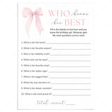 Who Knows The Birthday Girl Best Game Printable Coquette Bow Birthday by LittleSizzle