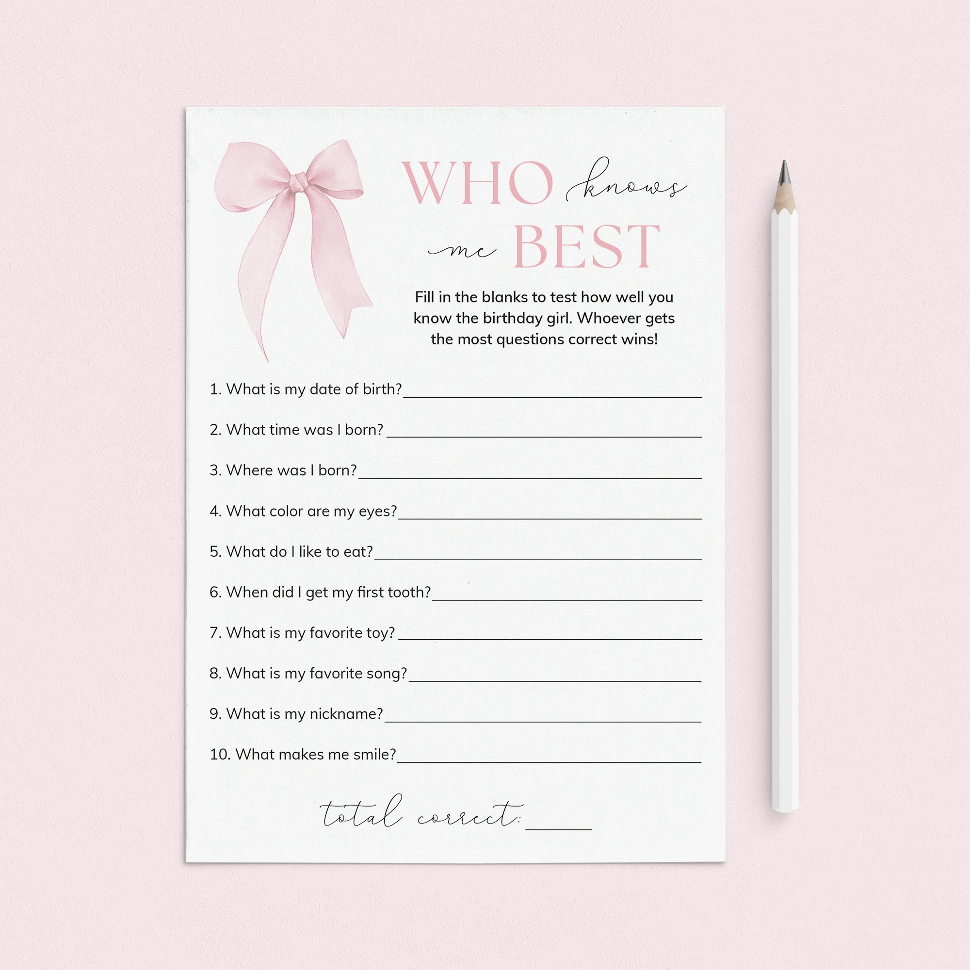 Bow First Birthday Party Game Who Knows The 1yo Best by LittleSizzle