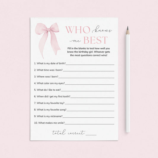 Bow First Birthday Party Game Who Knows The 1yo Best by LittleSizzle