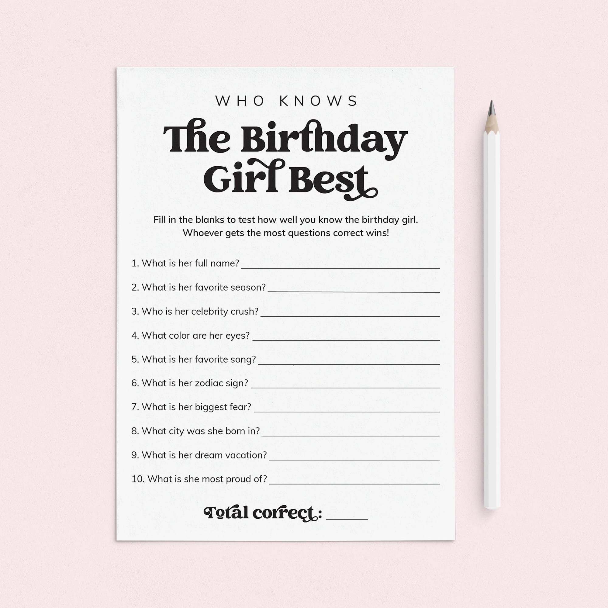 Who Knows The Birthday Girl Best Questions Printable by LittleSizzle