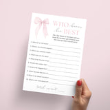 Who Knows The Birthday Girl Best Game Printable Coquette Bow Birthday