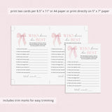 Who Knows The Birthday Girl Best Game Printable Coquette Bow Birthday