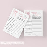 Who Knows The Birthday Girl Best Game Printable Coquette Bow Birthday