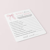 Printable Pink Bow Baby Shower Game Who Knows Mommy Best