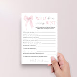Printable Pink Bow Baby Shower Game Who Knows Mommy Best