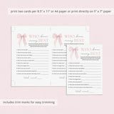 Printable Pink Bow Baby Shower Game Who Knows Mommy Best