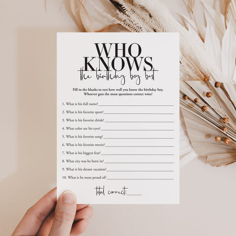 Who Knows The Birthday Boy Best Game Printable | Adult Birthday Games ...