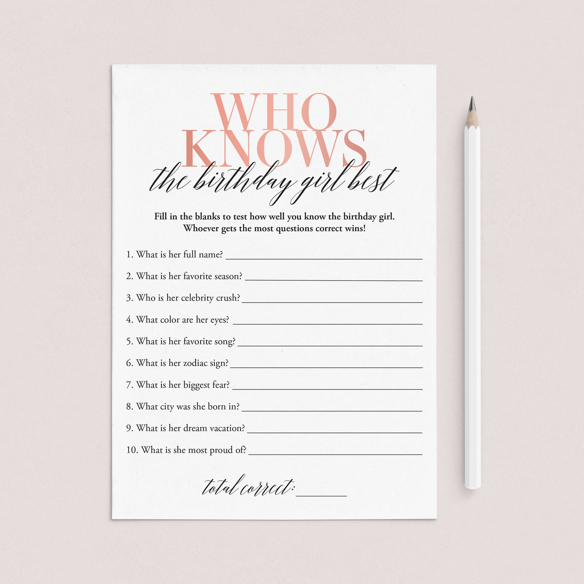 Who Knows The Birthday Girl Best Game Printable by LittleSizzle