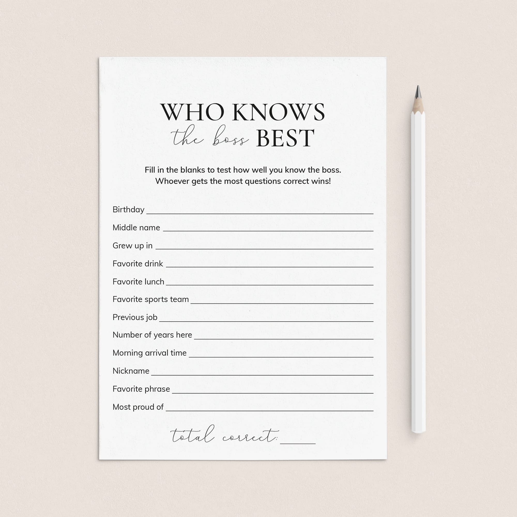 Printable Who Knows The Boss Best Quiz | Fun Office Party Game by LittleSizzle