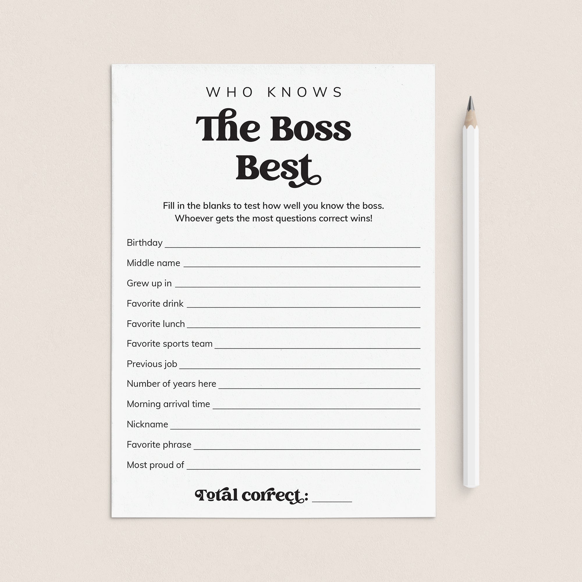 Office Party Game Who Knows The Boss Best Printable by LittleSizzle