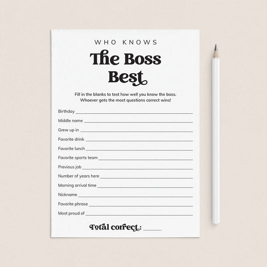 Office Party Game Who Knows The Boss Best Printable by LittleSizzle