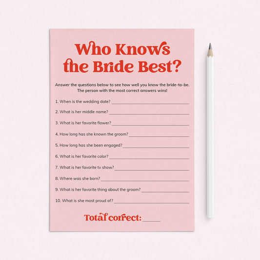 Pink Red Bridal Shower Game Who Knows The Bride Best by LittleSizzle