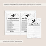 Printable Who Knows The Bride Best Game for Witchy Bridal Shower