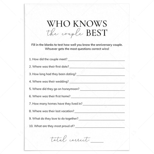 Who Knows The Couple Best Wedding Anniversary Game Printable by LittleSizzle