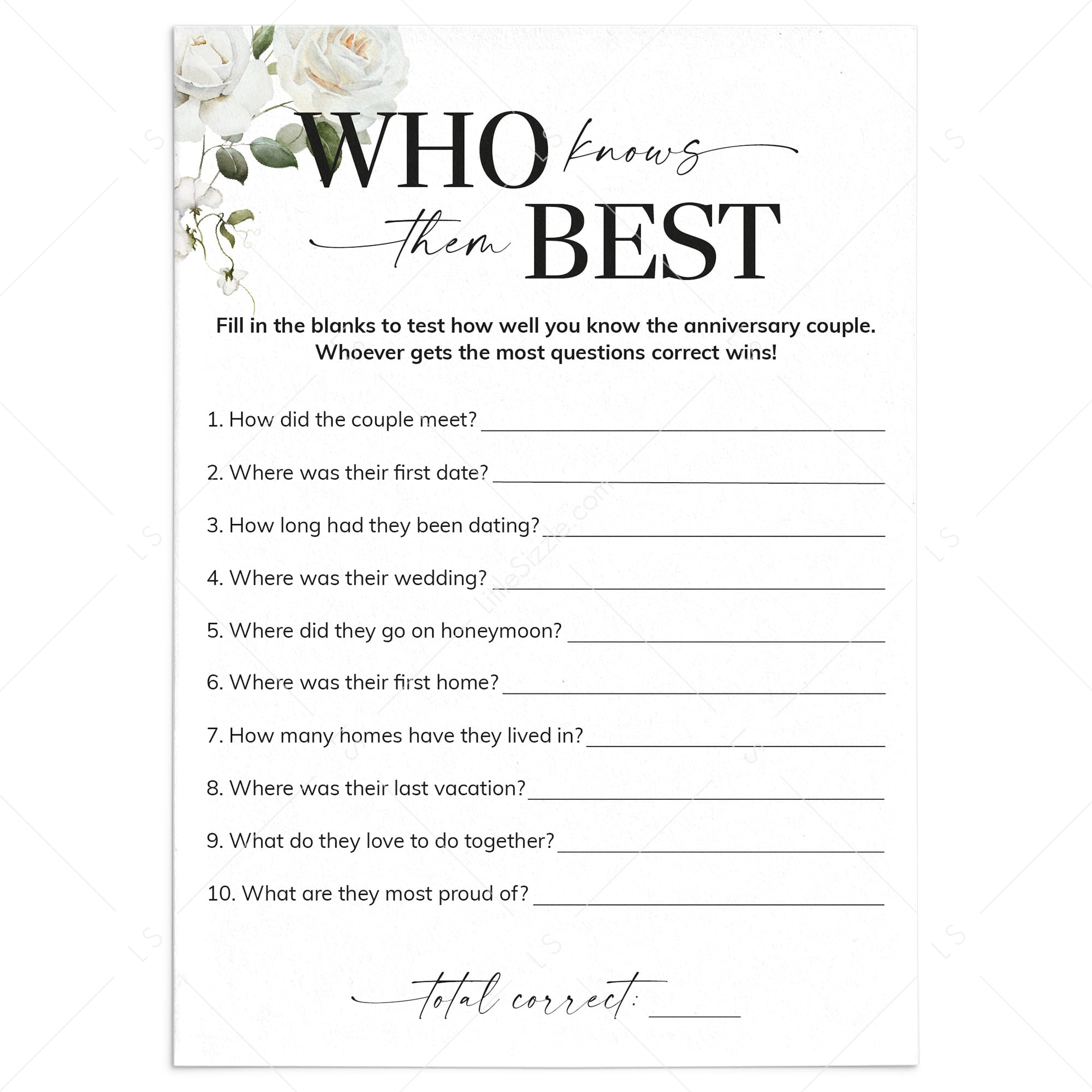How Well Do You Know The Anniversary Couple Game Printable by Littlesizzle