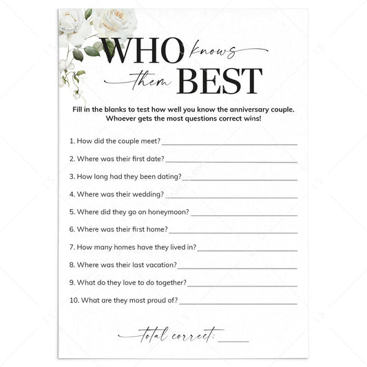 How Well Do You Know The Anniversary Couple Game Printable by Littlesizzle