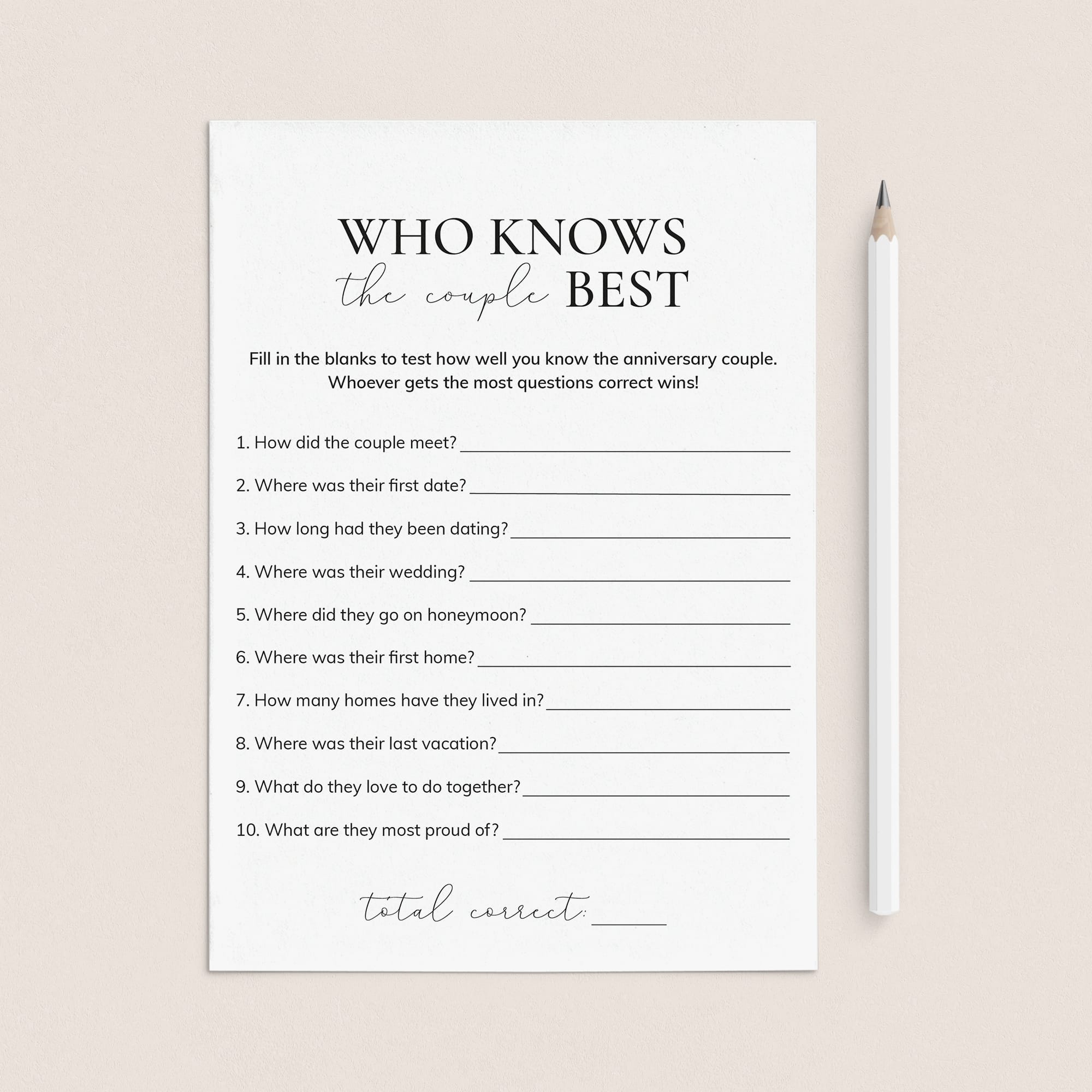 Who Knows The Couple Best Wedding Anniversary Game Printable by LittleSizzle