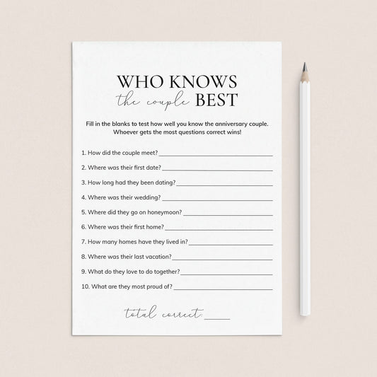 Who Knows The Couple Best Wedding Anniversary Game Printable by LittleSizzle