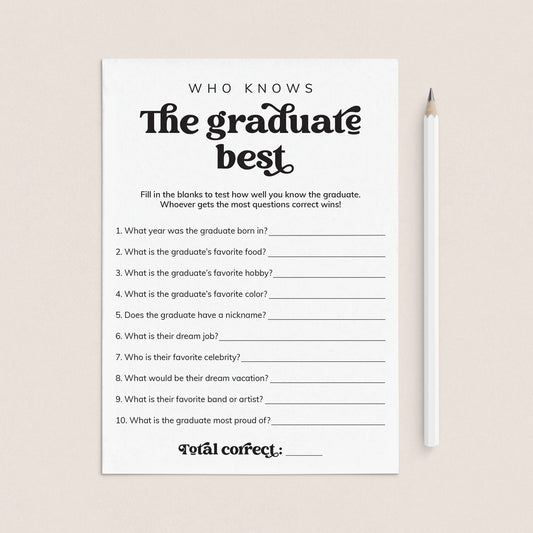 Who Knows The Graduate Best Questions Printable by LittleSizzle