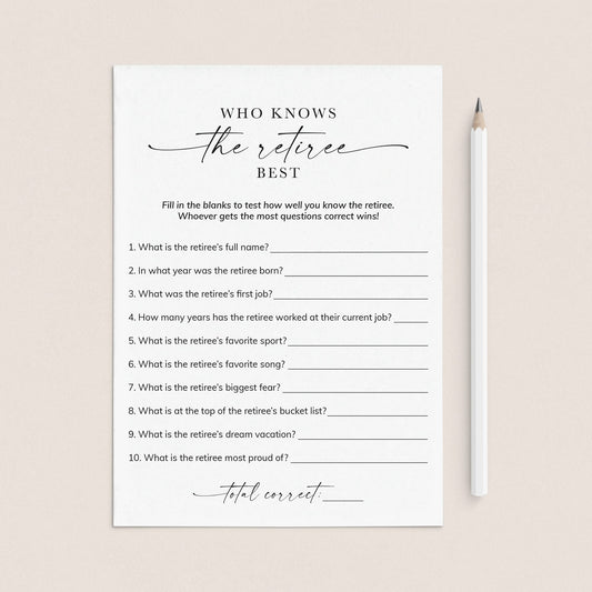 Who Knows The Retiree Best Game for Retirement Party | Instant Download by LittleSizzle