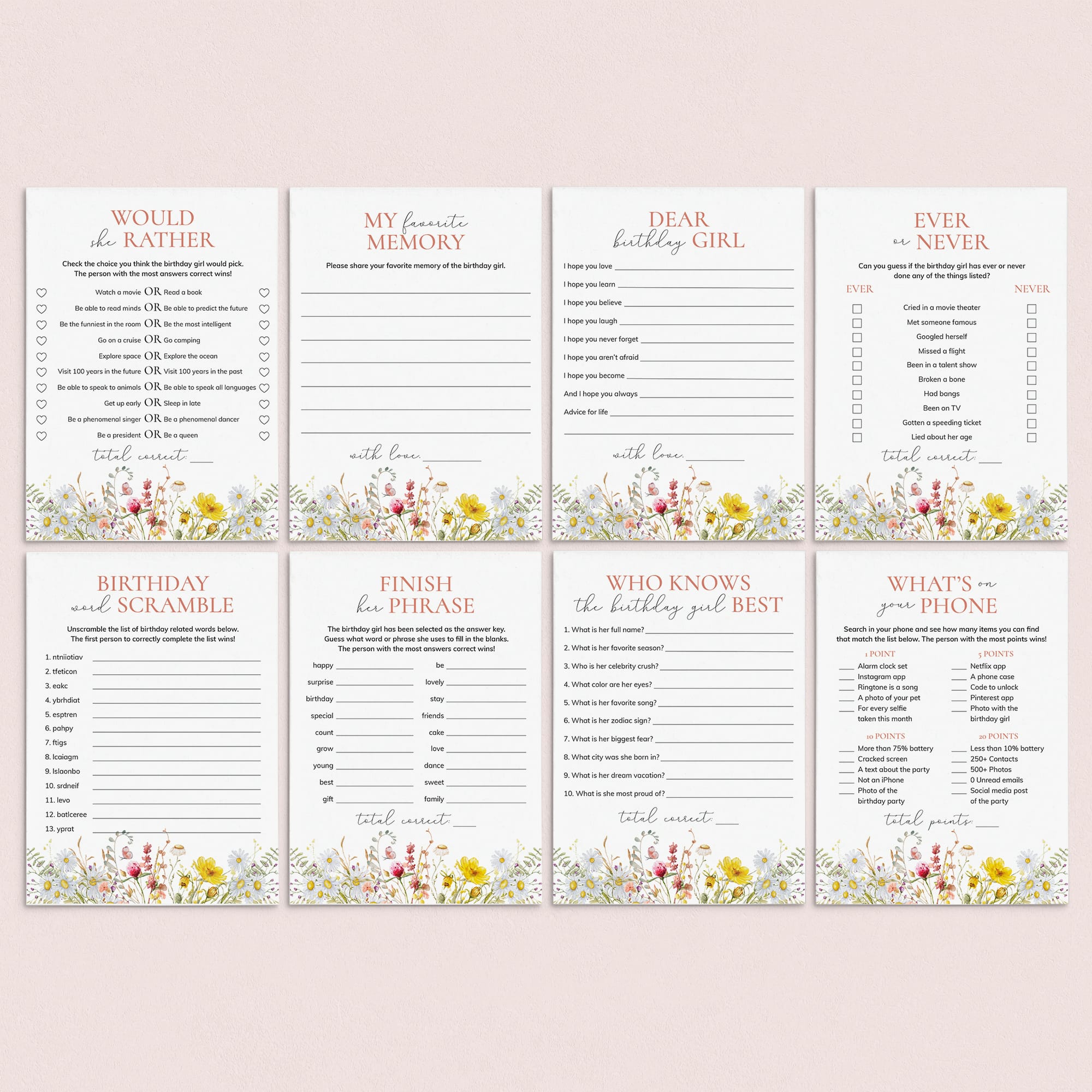 Wildflower Birthday Party Games for Her Printable by LittleSizzle