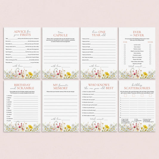 Wildflower First Birthday Party Games Bundle Printable by LittleSizzle