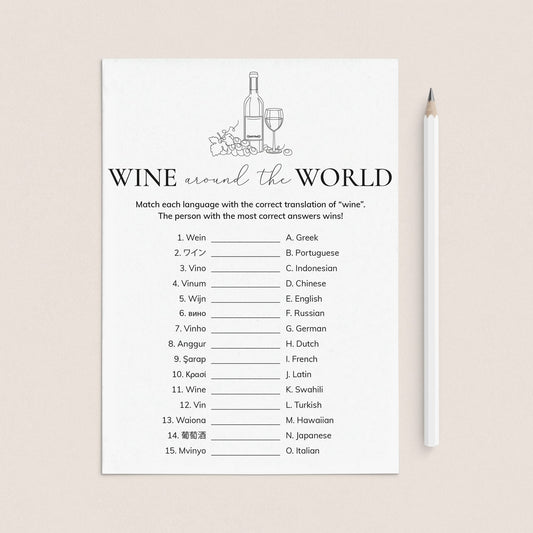 Wine Party Game Wine In Different Languages with Answers by LittleSizzle