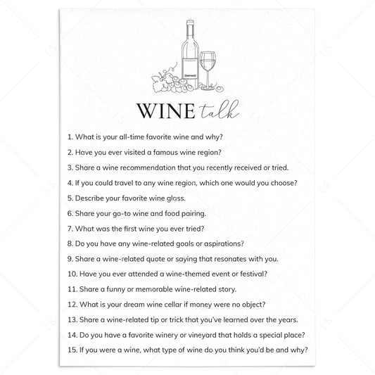 Wine Party Conversation Starter Wine Talk by LittleSizzle