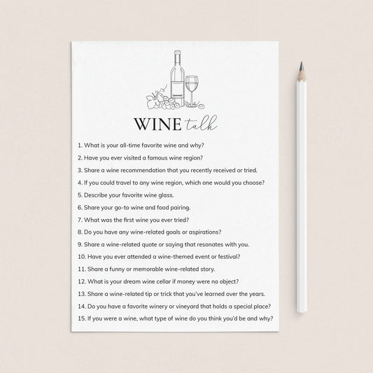 Wine Party Conversation Starter Wine Talk by LittleSizzle