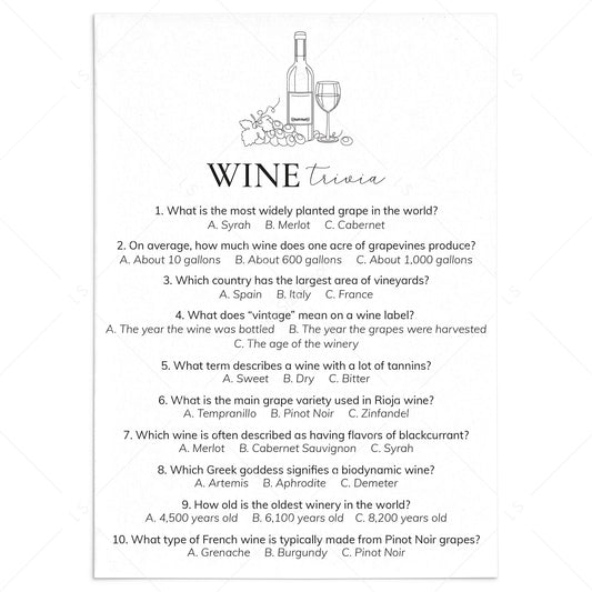 Wine Trivia Questions and Answers Printable by LittleSizzle