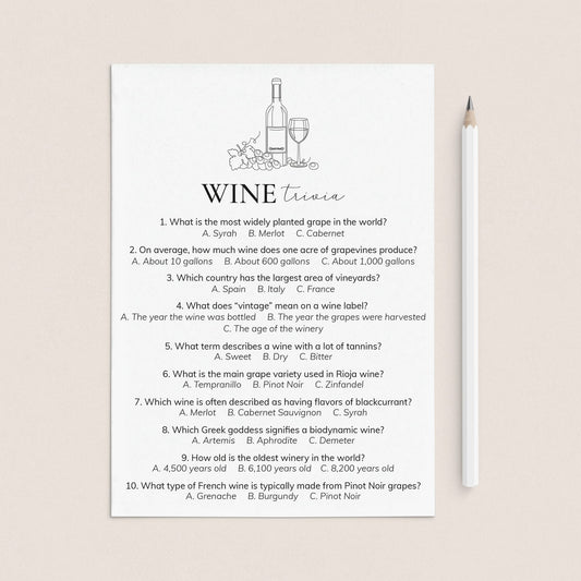 Wine Trivia Questions and Answers Printable by LittleSizzle