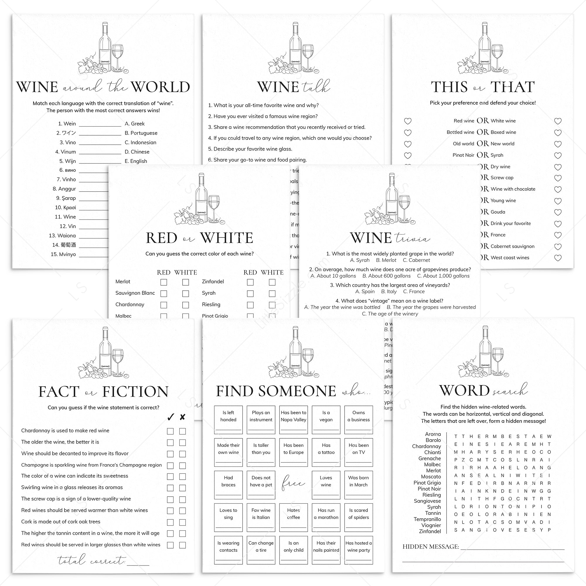 Wine Games Bundle Printable by LittleSizzle