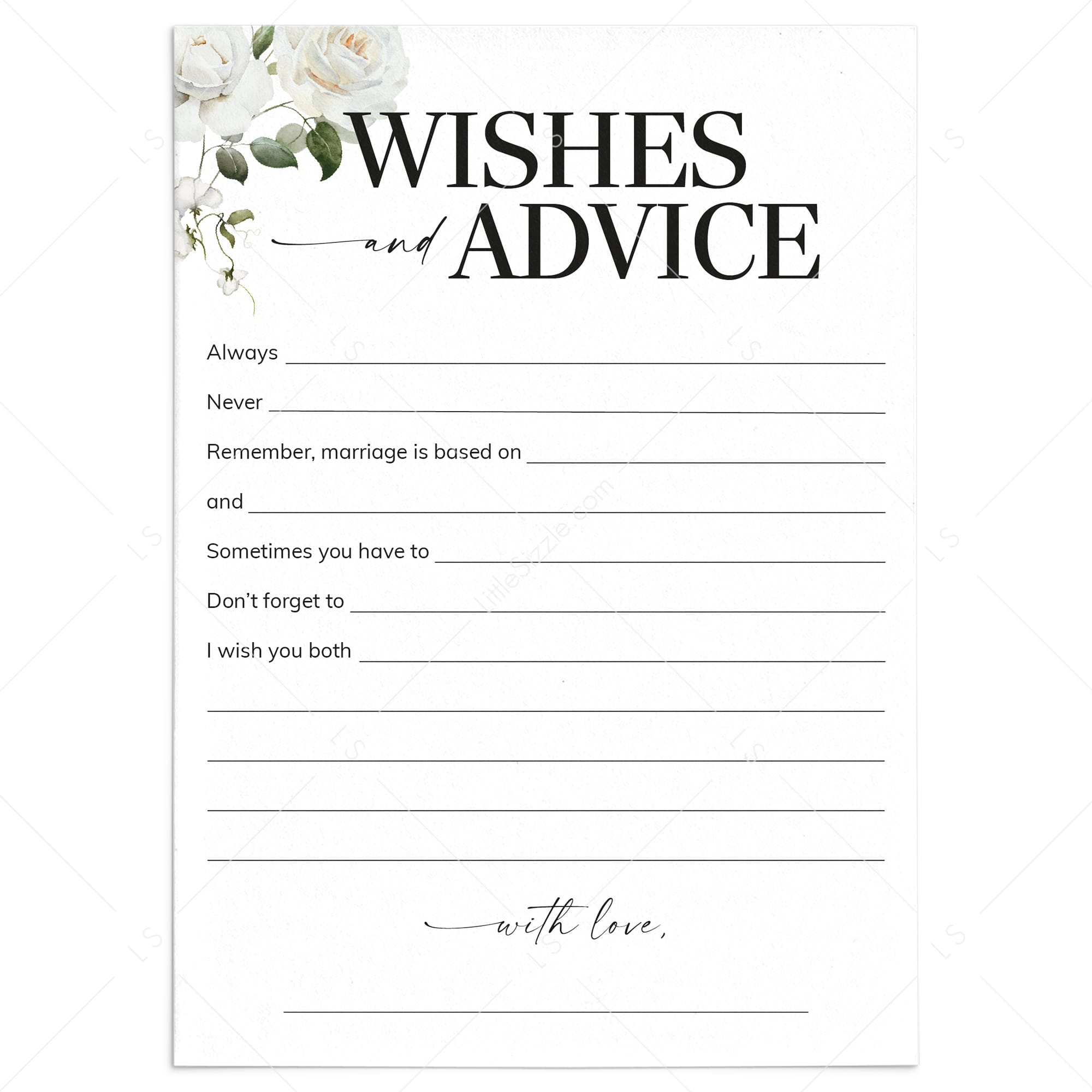 Wishes And Advice For Newlyweds Printable by LittleSizzle