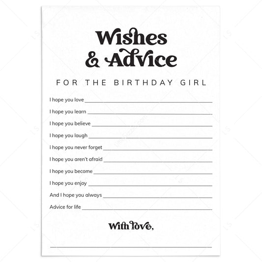 Wishes and Advice for the Birthday Girl Printable by LittleSizzle