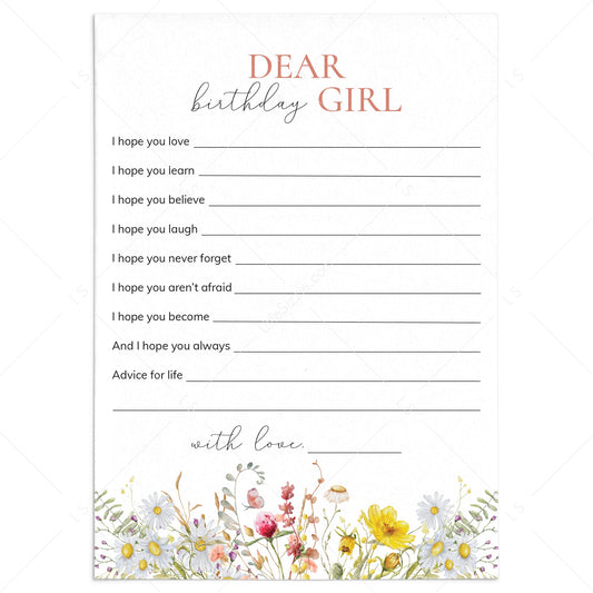 Wildflower Birthday Wishes for The Birthday Girl Cards Printable by LittleSizzle