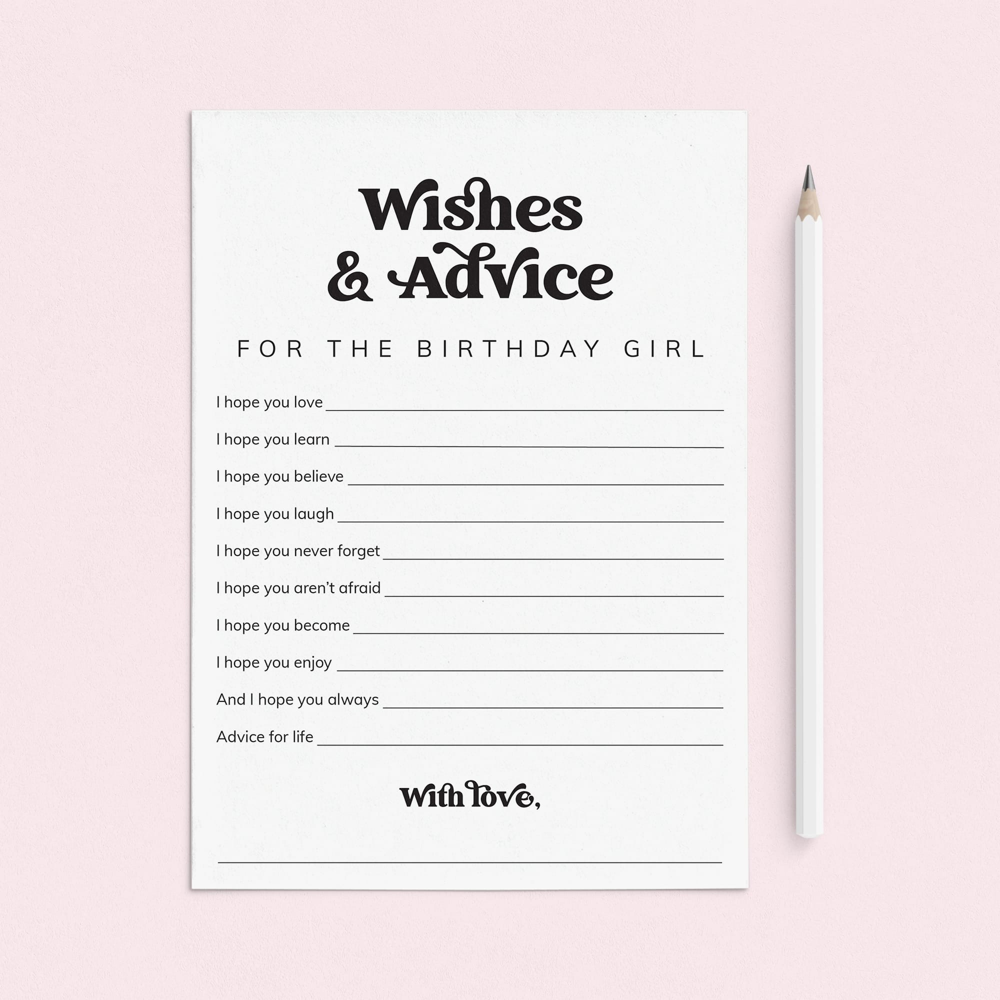 Wishes and Advice for the Birthday Girl Printable by LittleSizzle